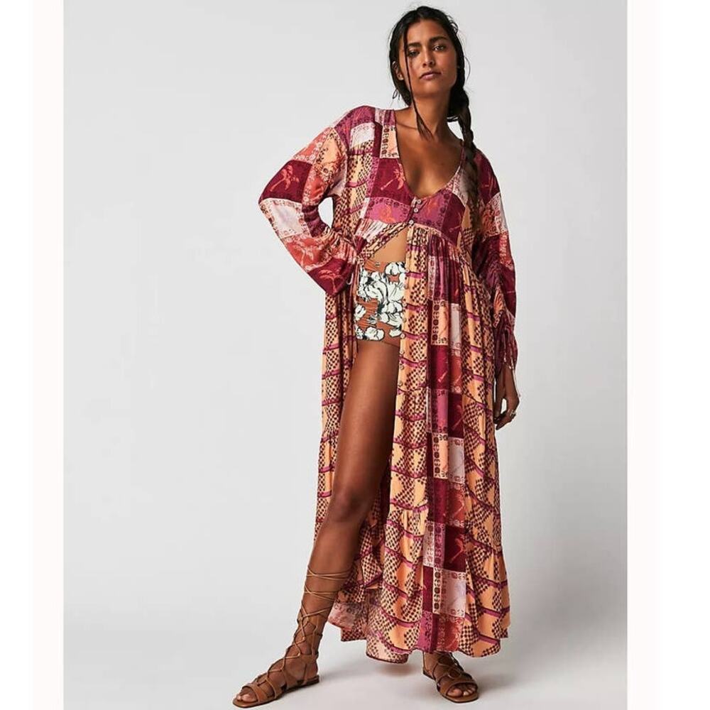 New Free People Ibiza Getaway Boho Maxi Top Dress $198 X-SMALL Sunset Combo